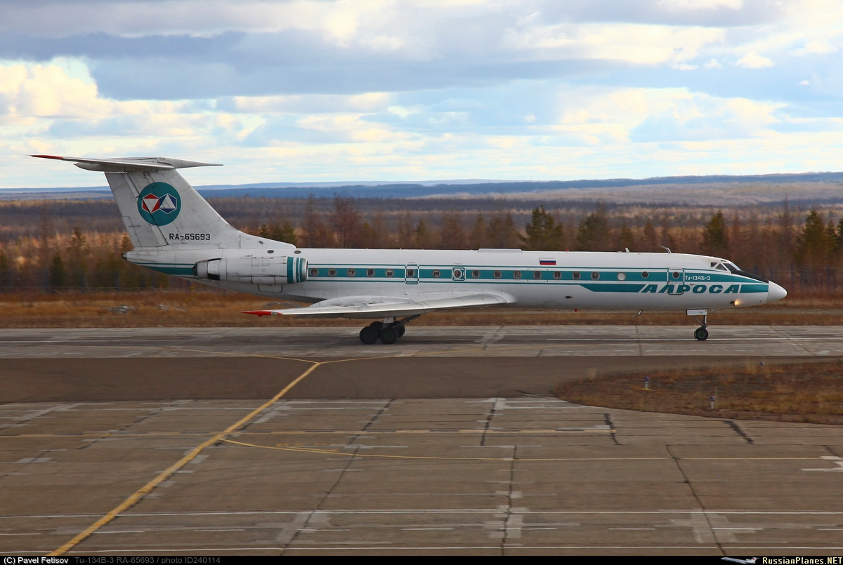 Фотография самолёта · Туполев · Ту-134Б-3 · RA-65693 (зав.н. 63221) ·  Алроса - Алмазы России ✈ russianplanes.net ✈ наша авиация